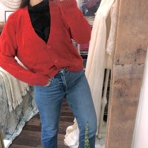 Wonderly petite medium red oversized button up knit sweater cardigan